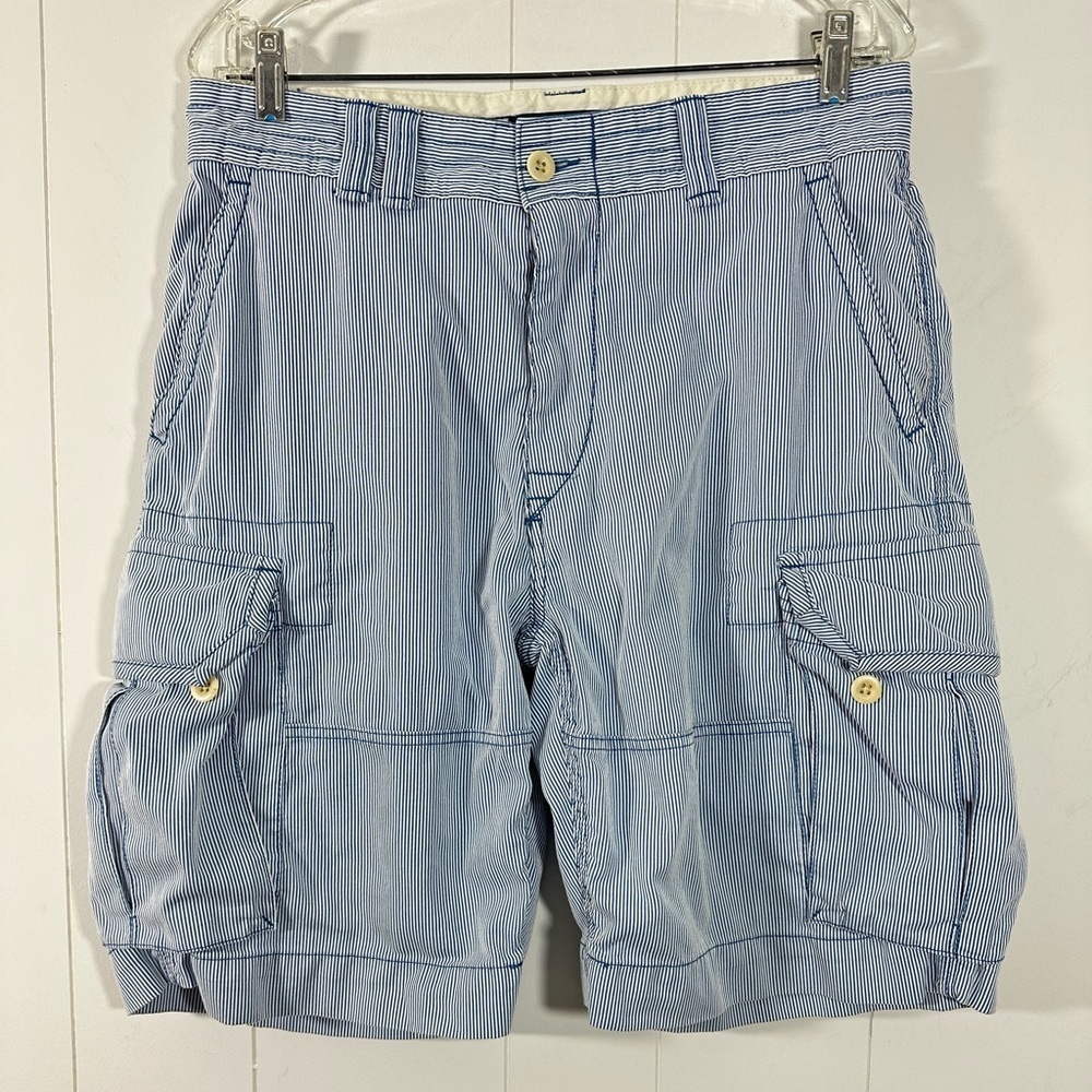 Polo Ralph Lauren Cargo Shorts Mens Sz 33 Blue White Pinstripe Cotton Preppy